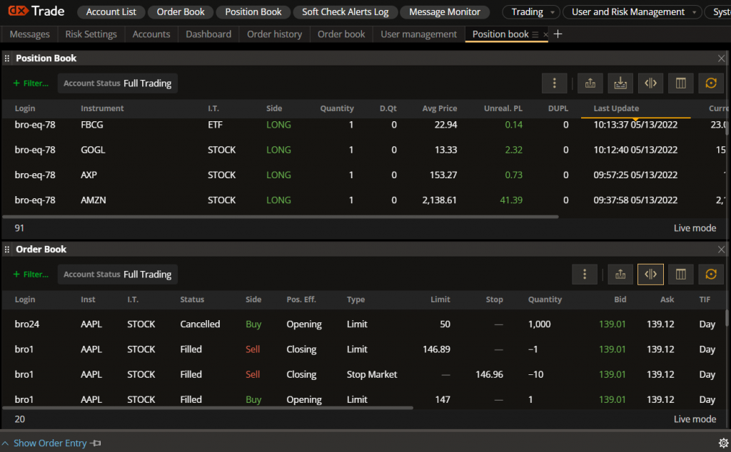 Position and order book